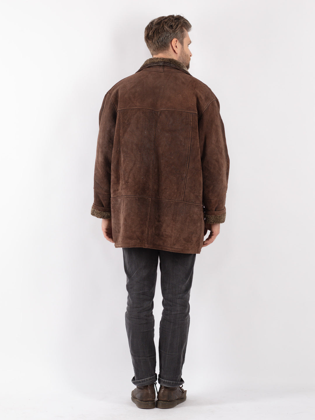 Vintage 90's Men Sheepskin Coat in Brown