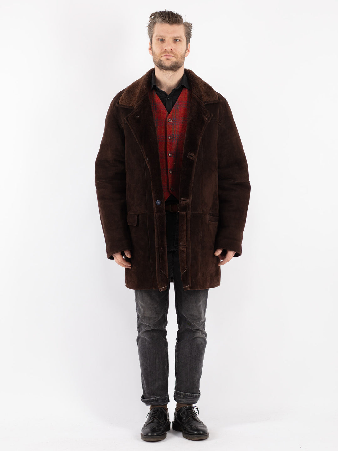 Vintage 90's Men Sheepskin Coat in Brown