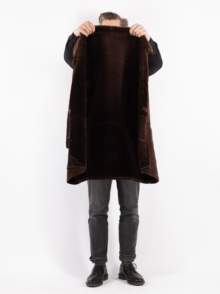 Vintage 90's Men Sheepskin Coat in Brown