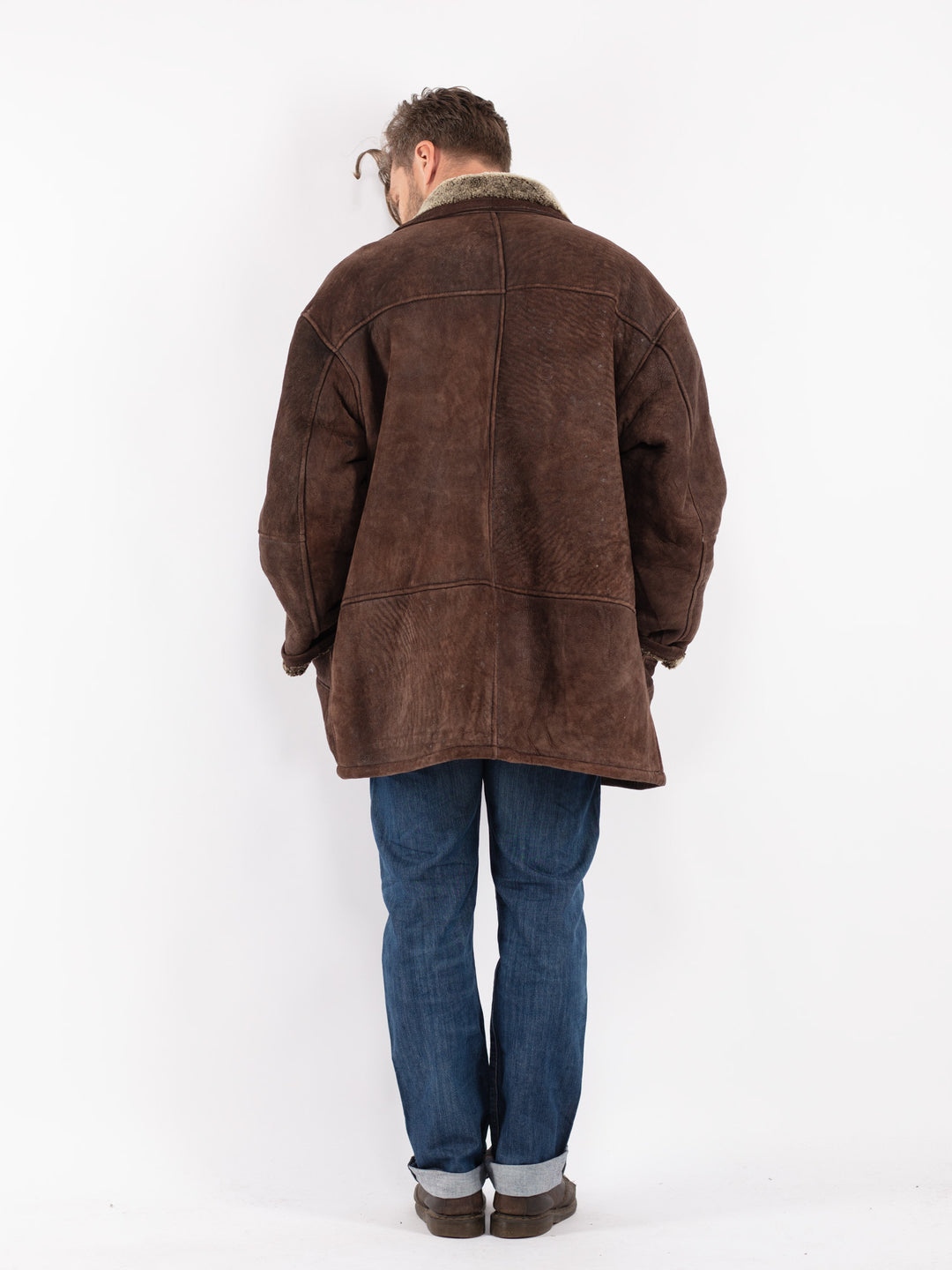Vintage Men Sheepskin Shearling Coat in Brown