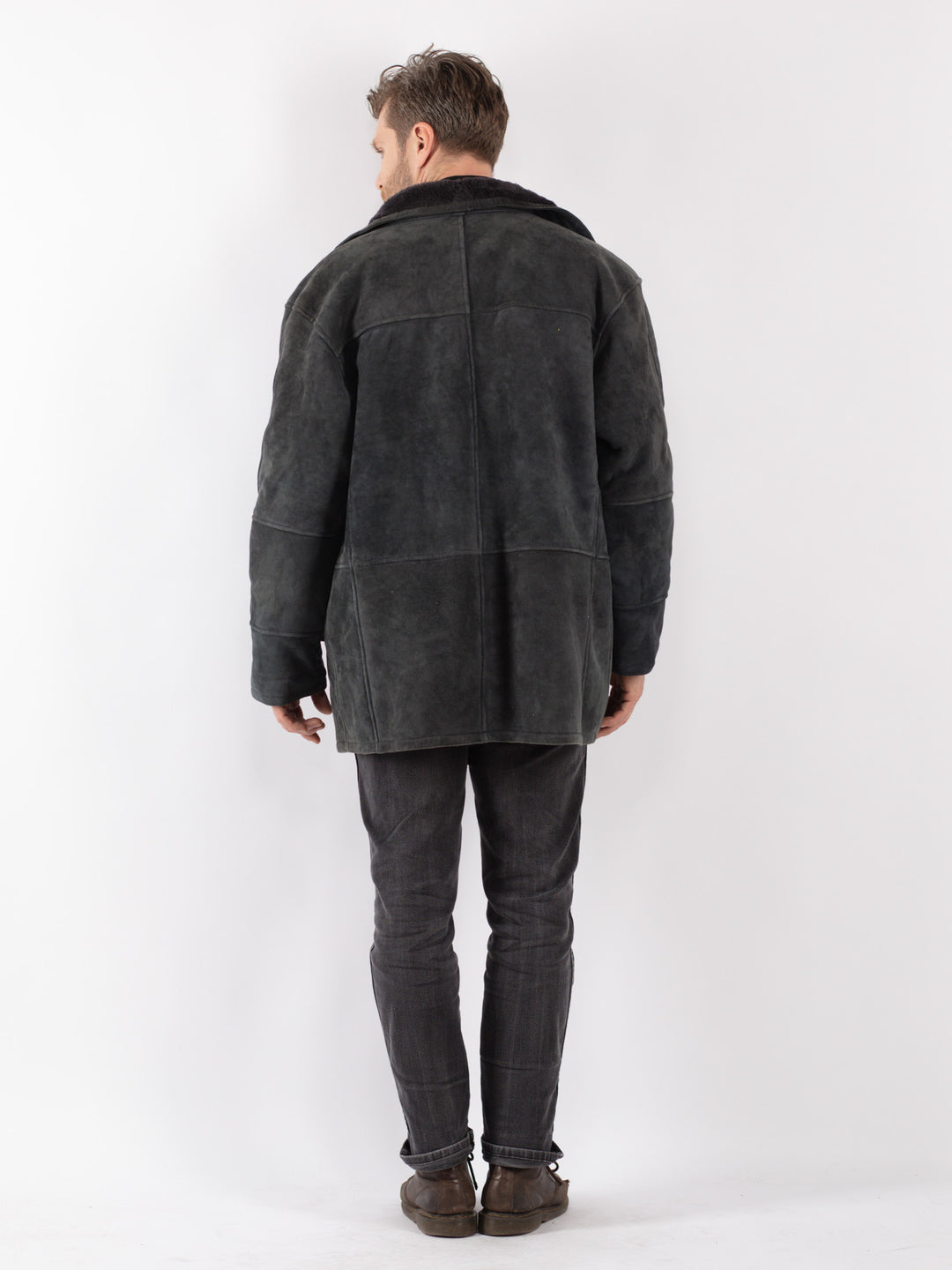 Vintage 90's Men Sheepskin Coat in Gray