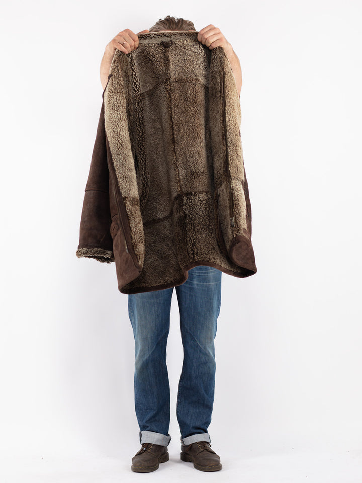 Vintage Men Sheepskin Shearling Coat in Brown