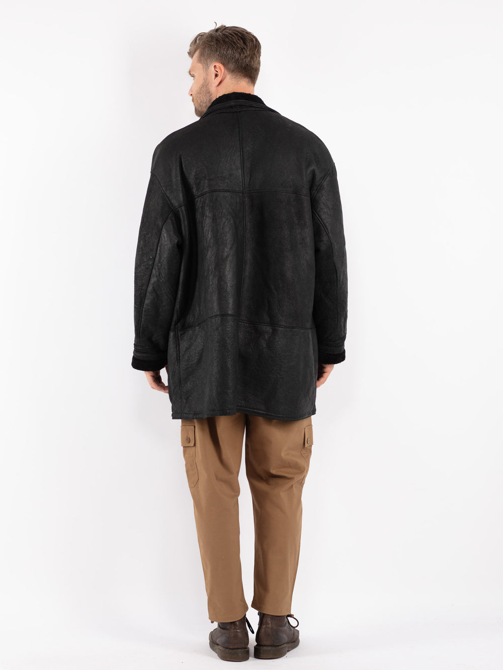 Vintage 90's Men Sheepskin Coat in Black