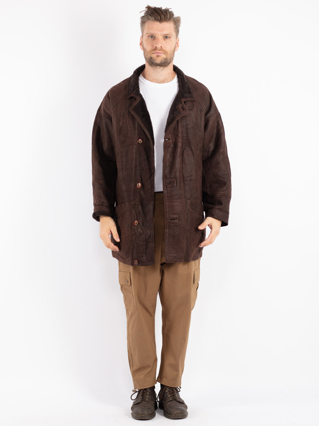 Vintage 90's Men Sheepskin Coat in Brown