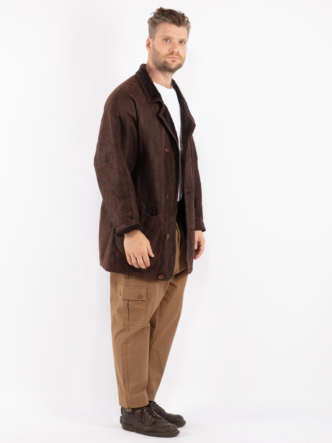 Vintage 90's Men Sheepskin Coat in Brown