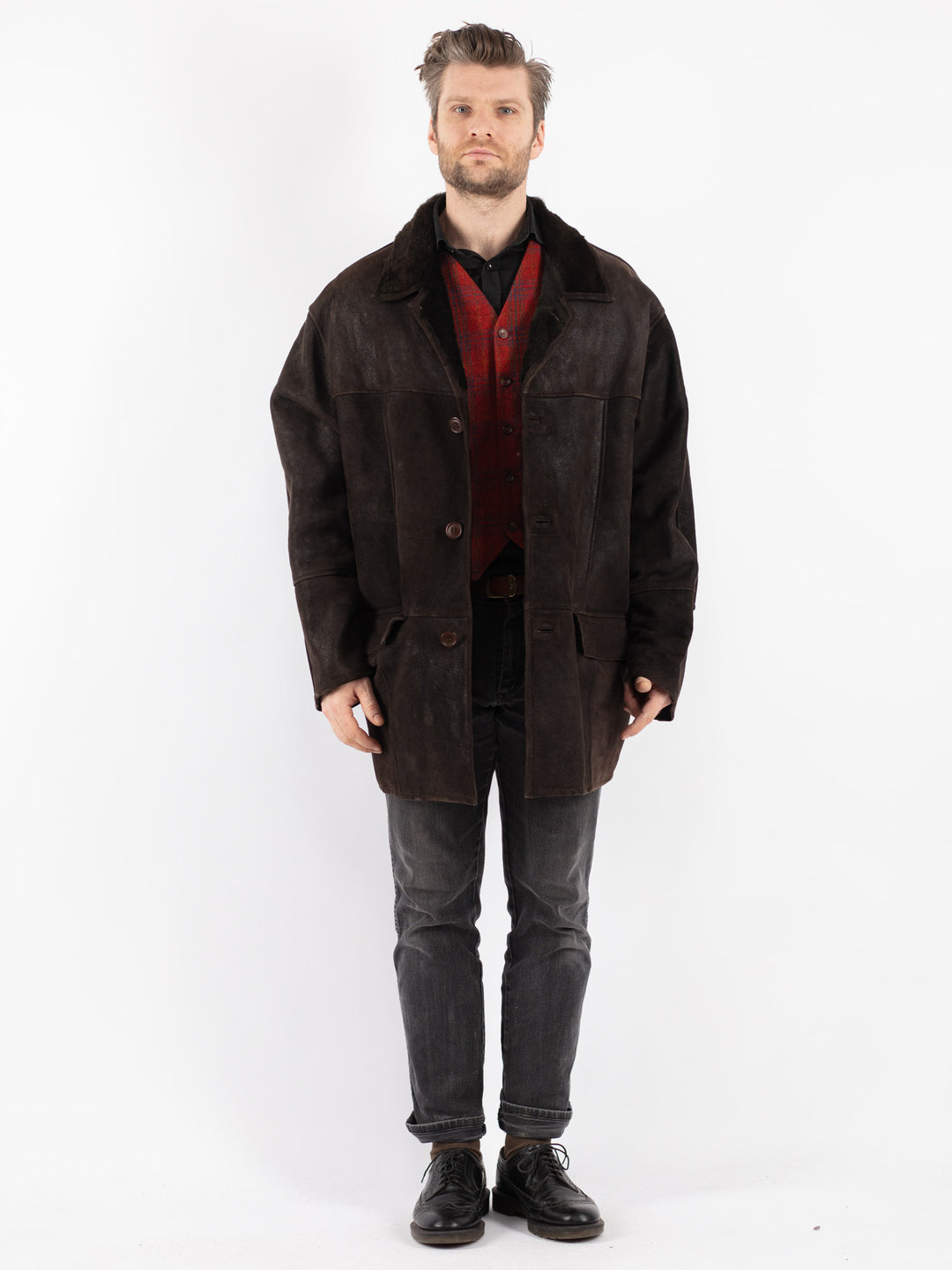 Vintage 90's Men Sheepskin Coat in Brown