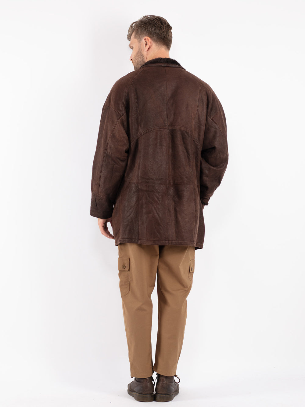 Vintage 90's Men Sheepskin Coat in Brown
