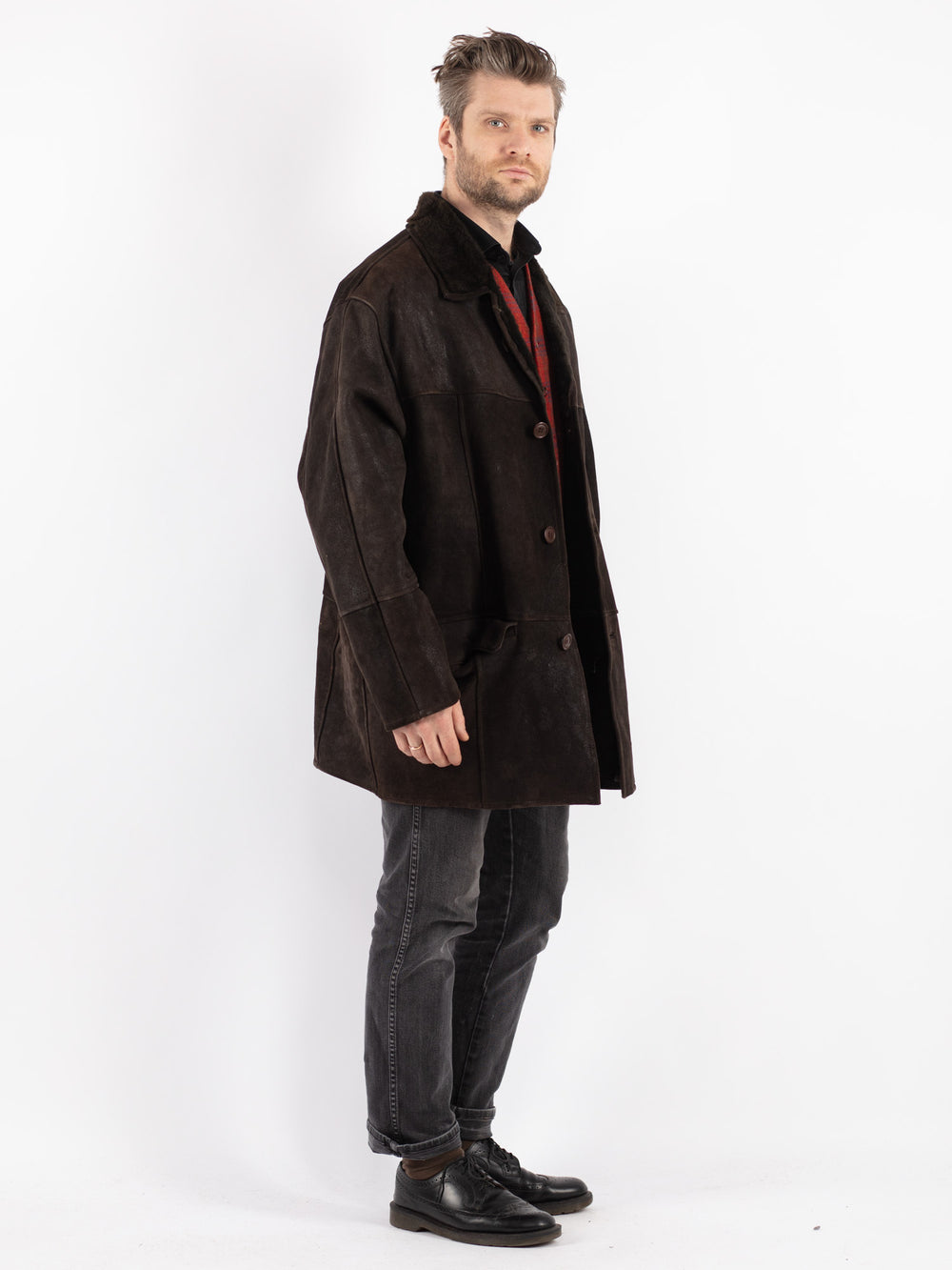 Vintage 90's Men Sheepskin Coat in Brown