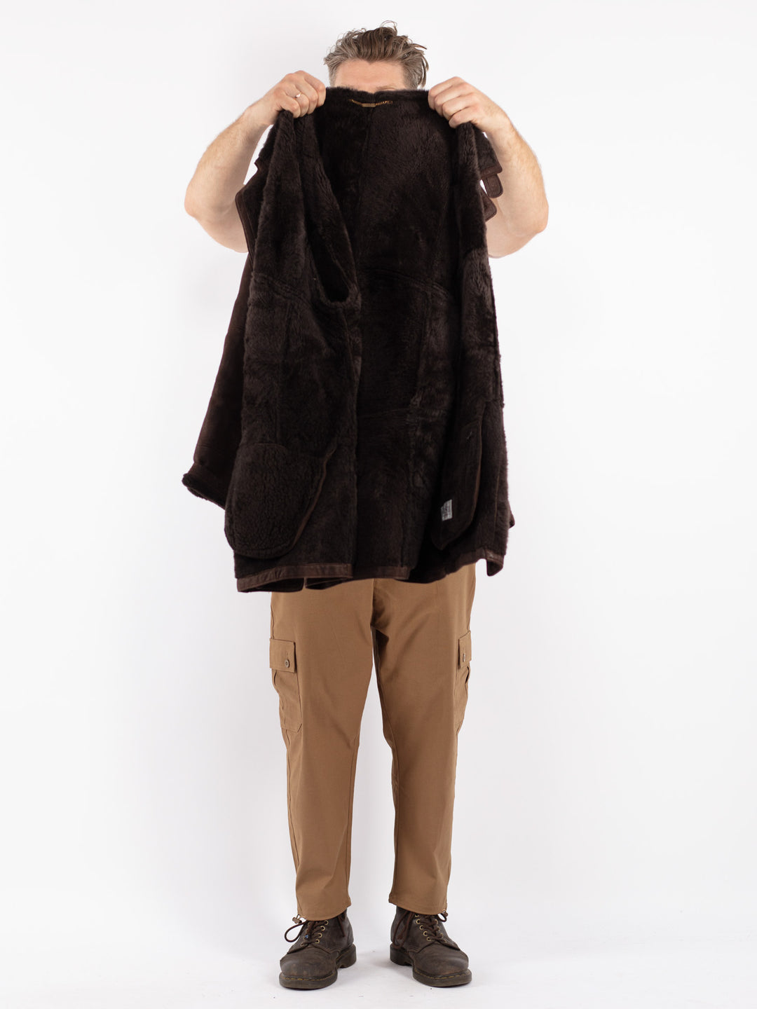 Vintage 90's Men Sheepskin Coat in Brown