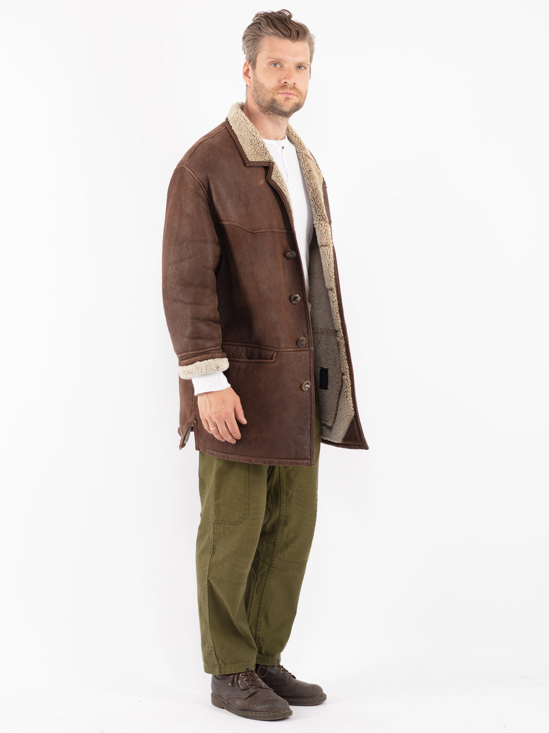 Vintage 90's Men Sheepskin Coat in Brown