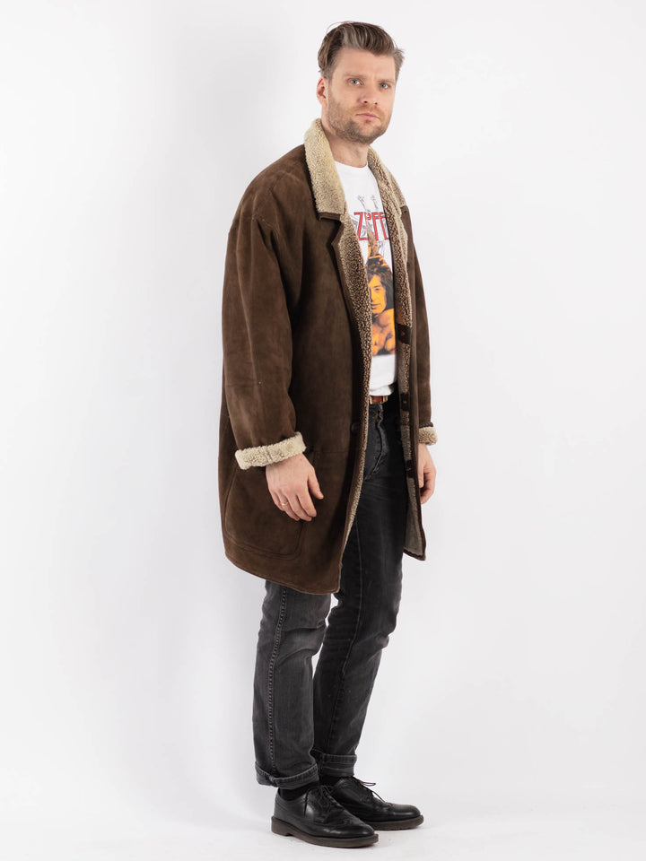 Vintage 90's Men Sheepskin Coat in BrownZ514