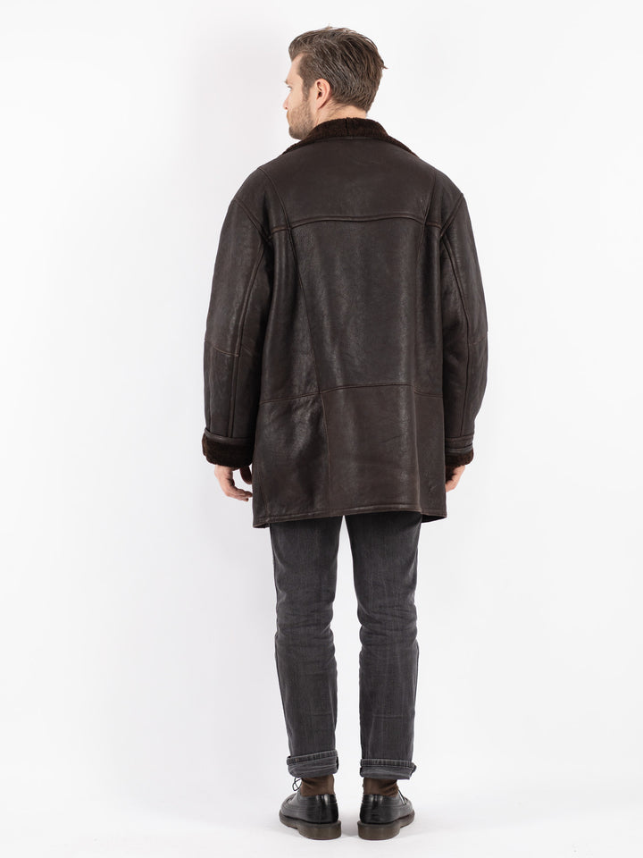 Vintage 90's Men Sheepskin Coat in Brown