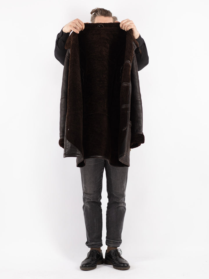 Vintage 90's Men Sheepskin Coat in Brown