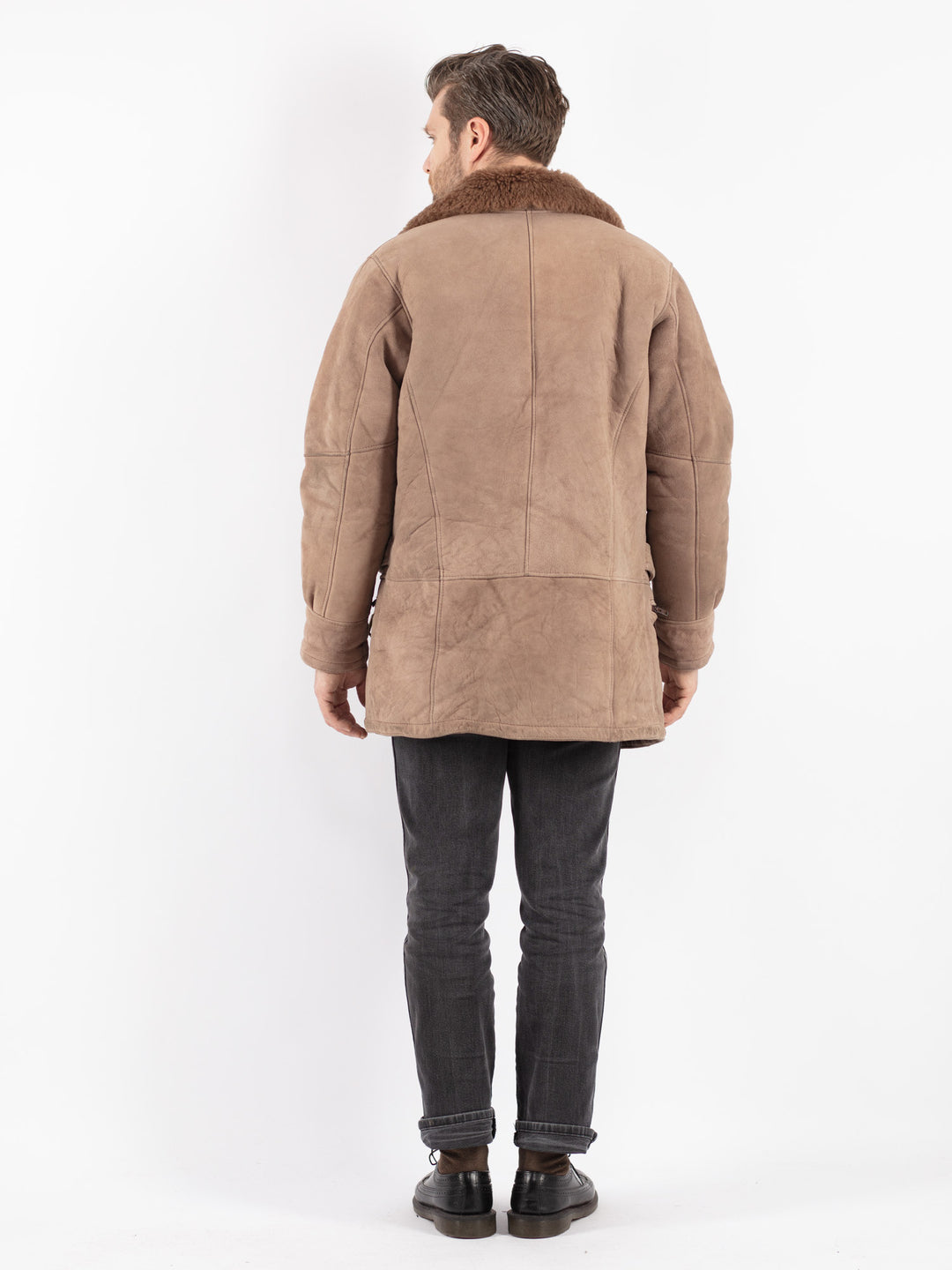 Vintage 90's Men Sheepskin Coat in Beige