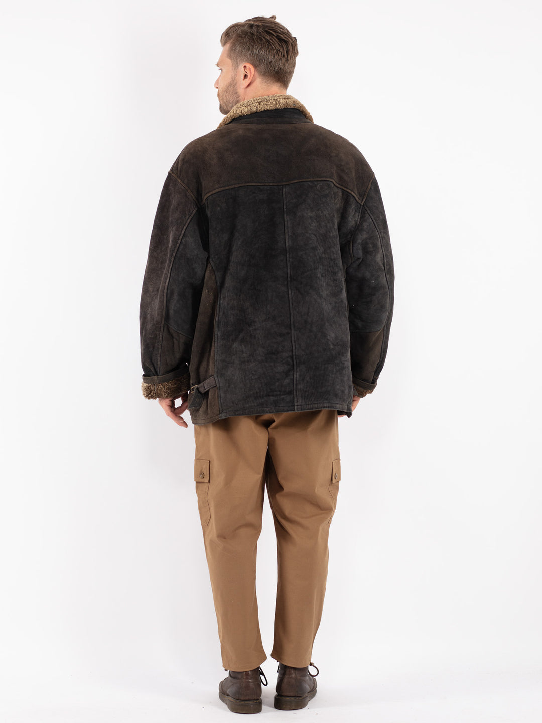 Vintage Men Sheepskin Coat in Black
