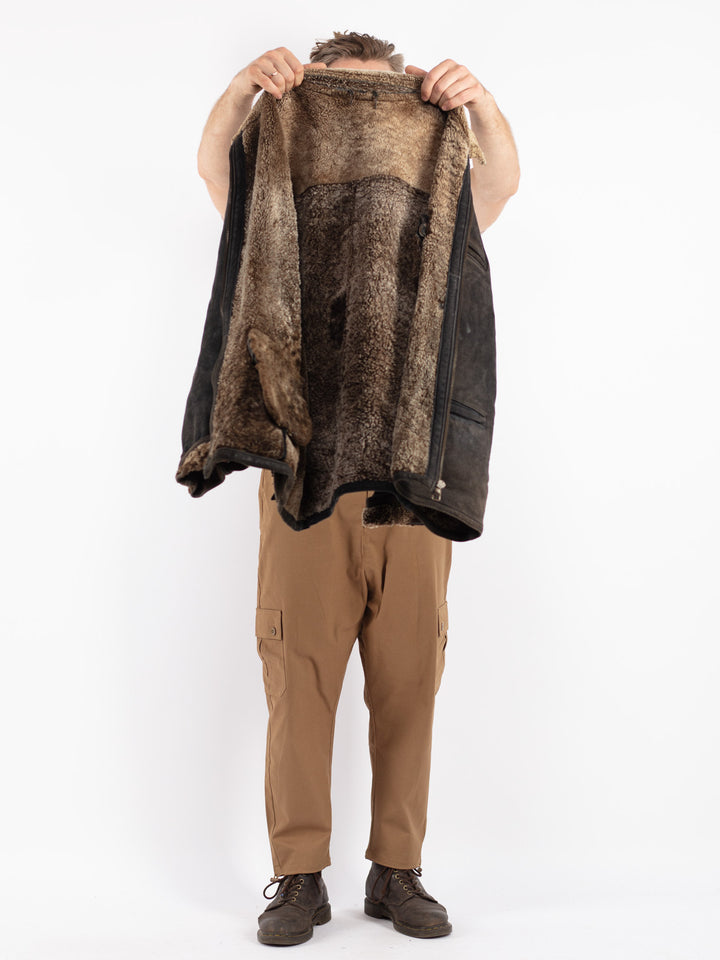 Vintage Men Sheepskin Coat in Black