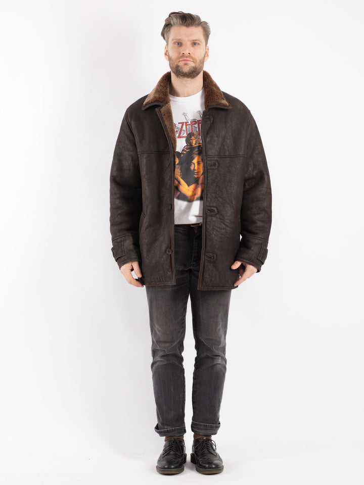 Vintage 90's Men Sheepskin Coat in Brown