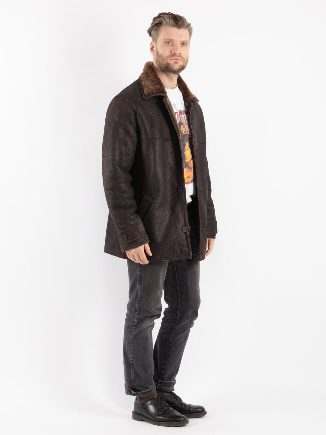Vintage 90's Men Sheepskin Coat in Brown