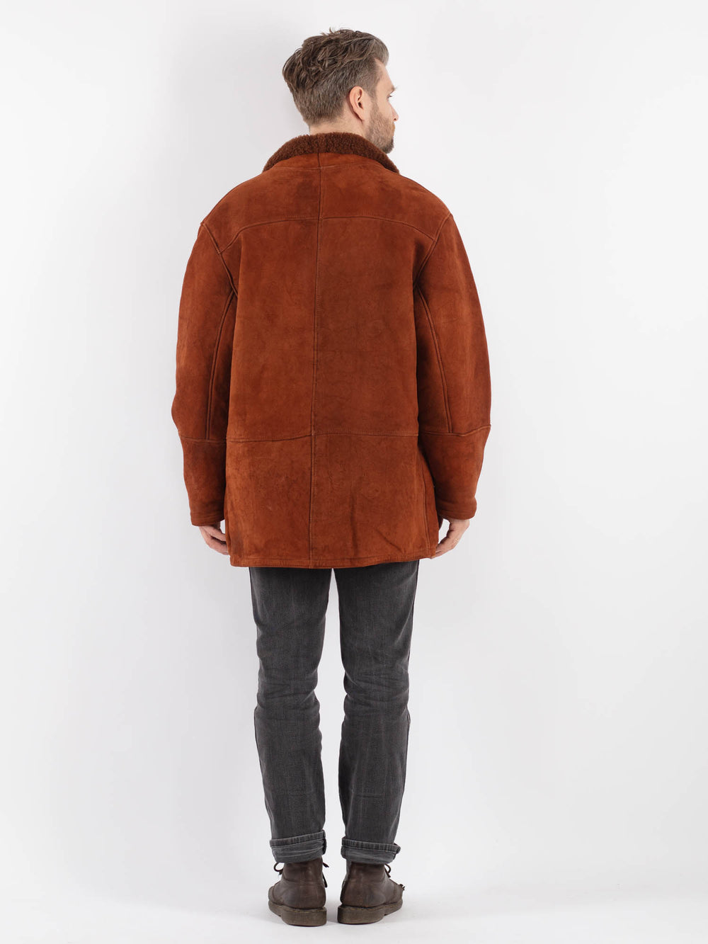 Vintage 90's Men Sheepskin Shearling Coat in Brown