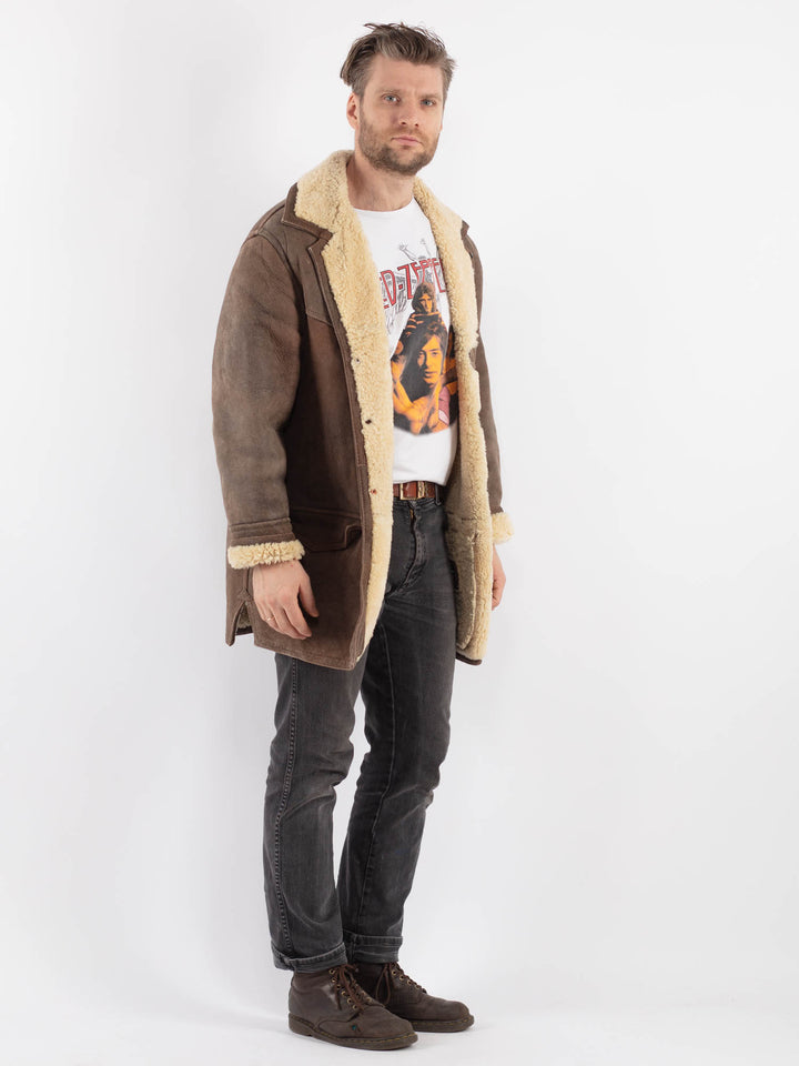 Vintage 90's Men Sheepskin Coat in BrownZ618