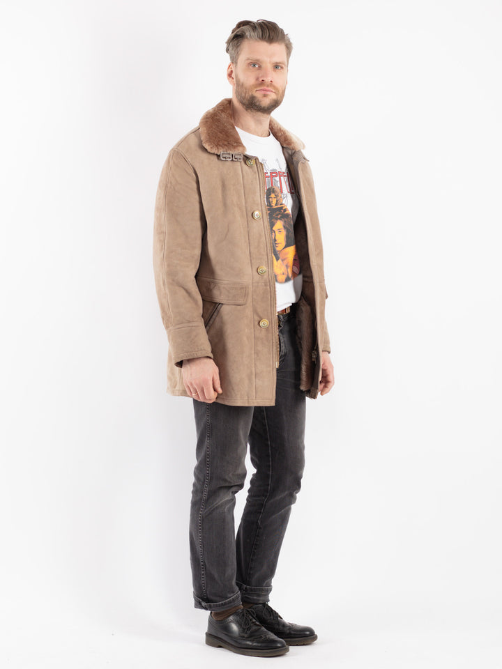 Vintage 90's Men Sheepskin Coat in Beige