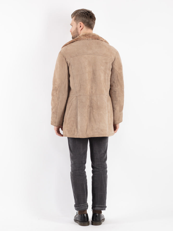 Vintage 90's Men Sheepskin Coat in Beige