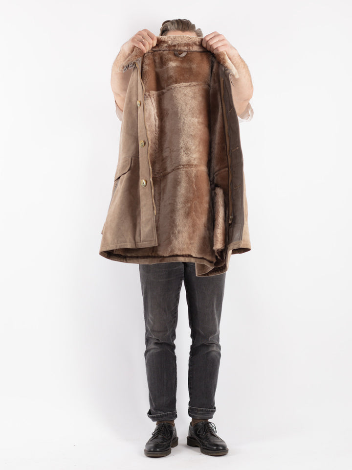 Vintage 90's Men Sheepskin Coat in Beige