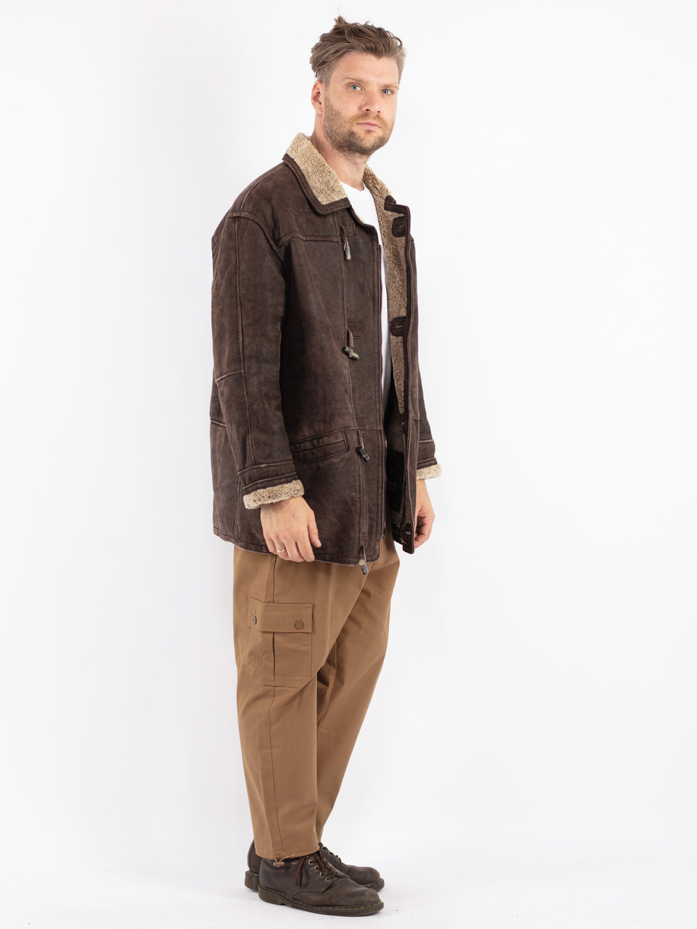 Vintage 90's Men Sheepskin Coat in Brown