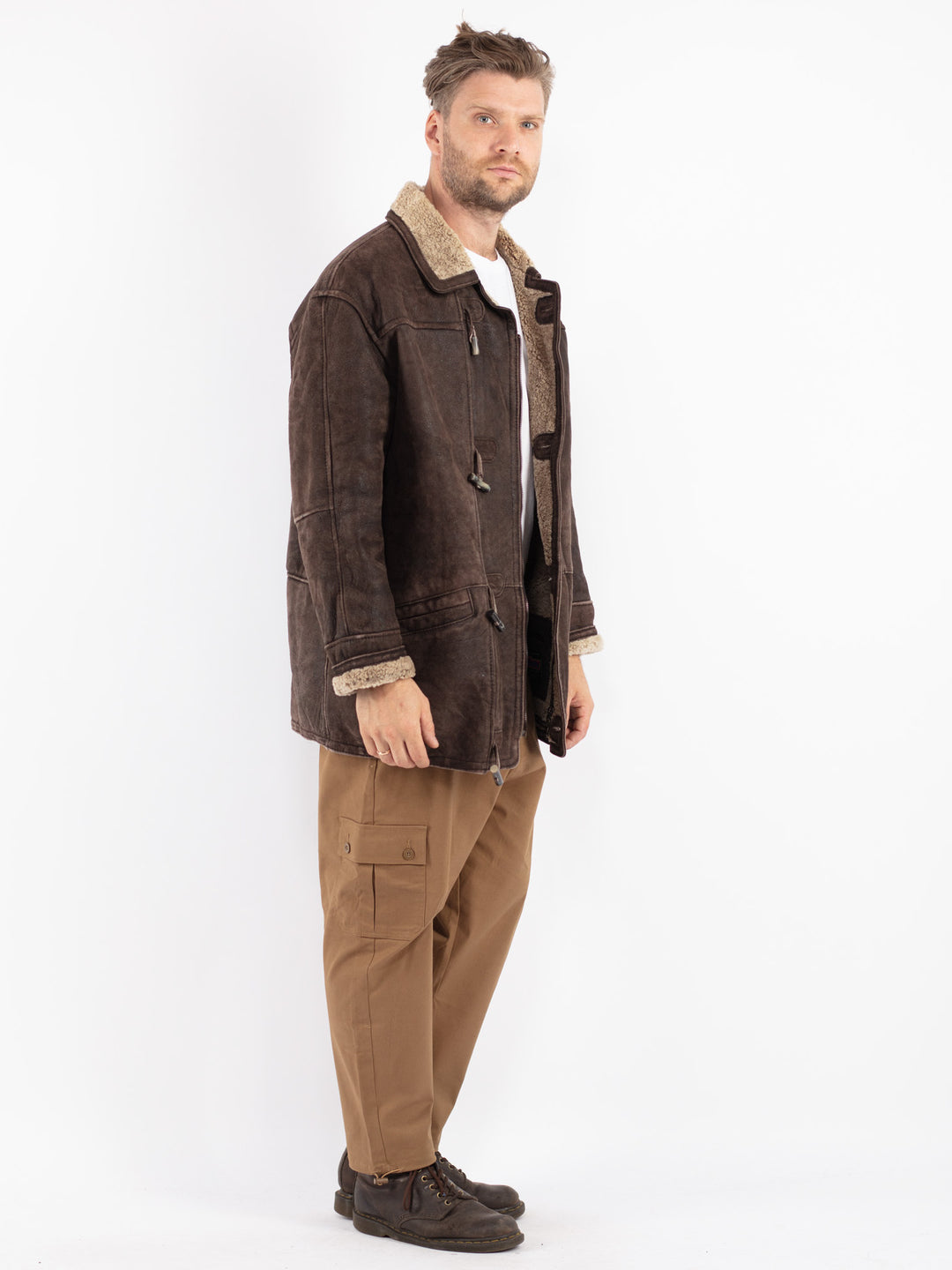 Vintage 90's Men Sheepskin Coat in Brown