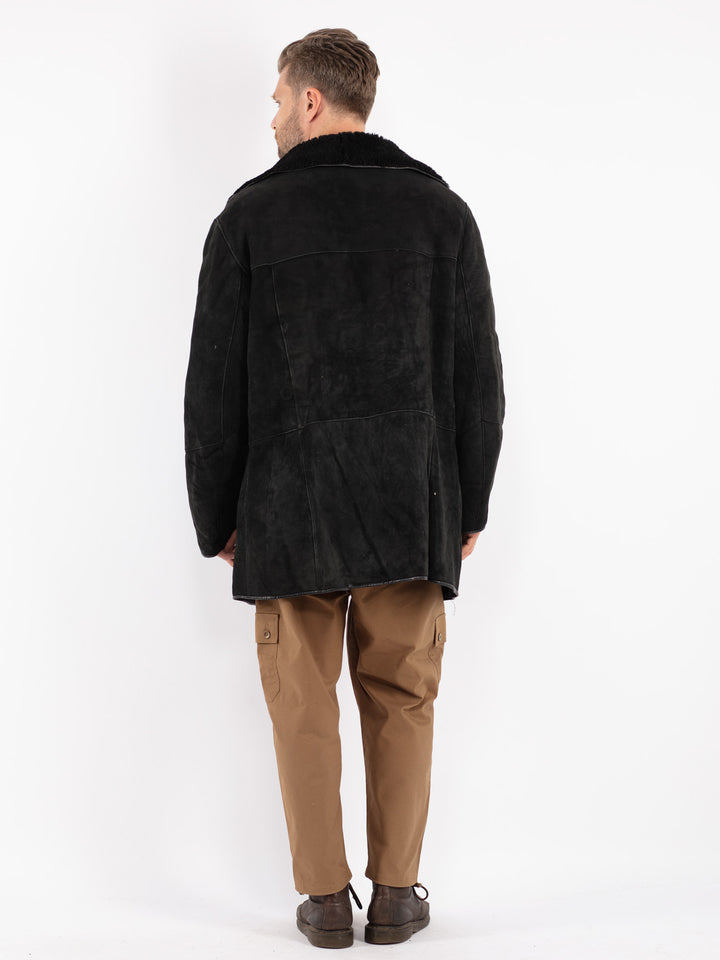 Vintage Men Sheepskin Coat in Black