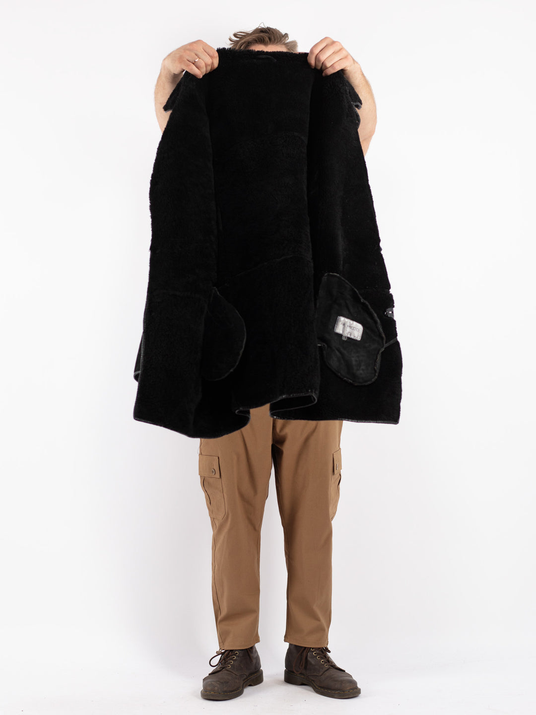 Vintage Men Sheepskin Coat in Black