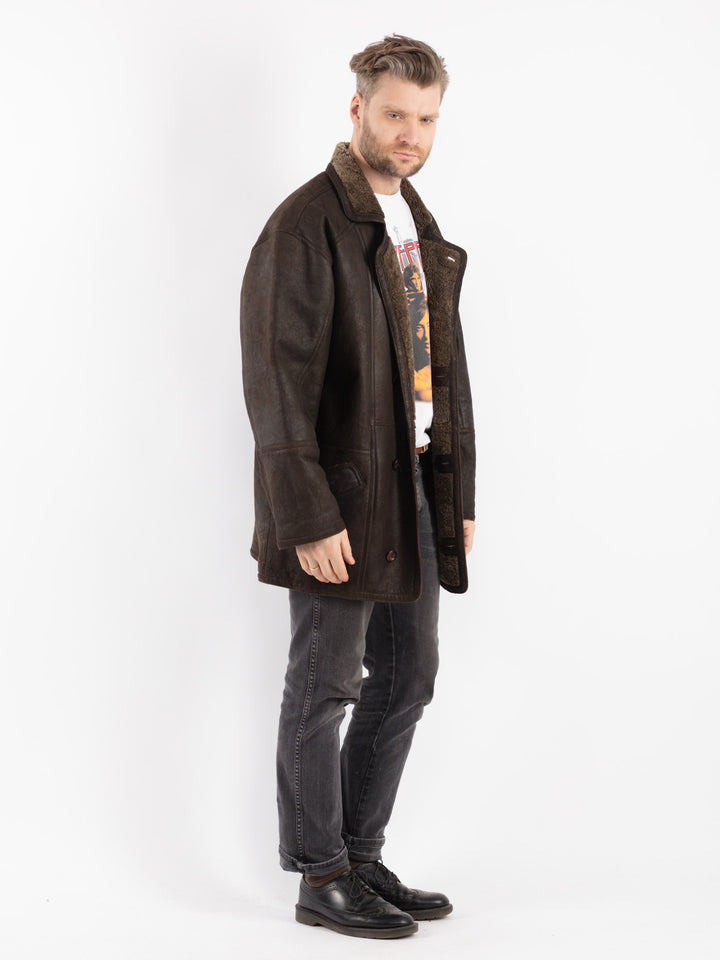 Vintage 90's Men Sheepskin Coat in Brown