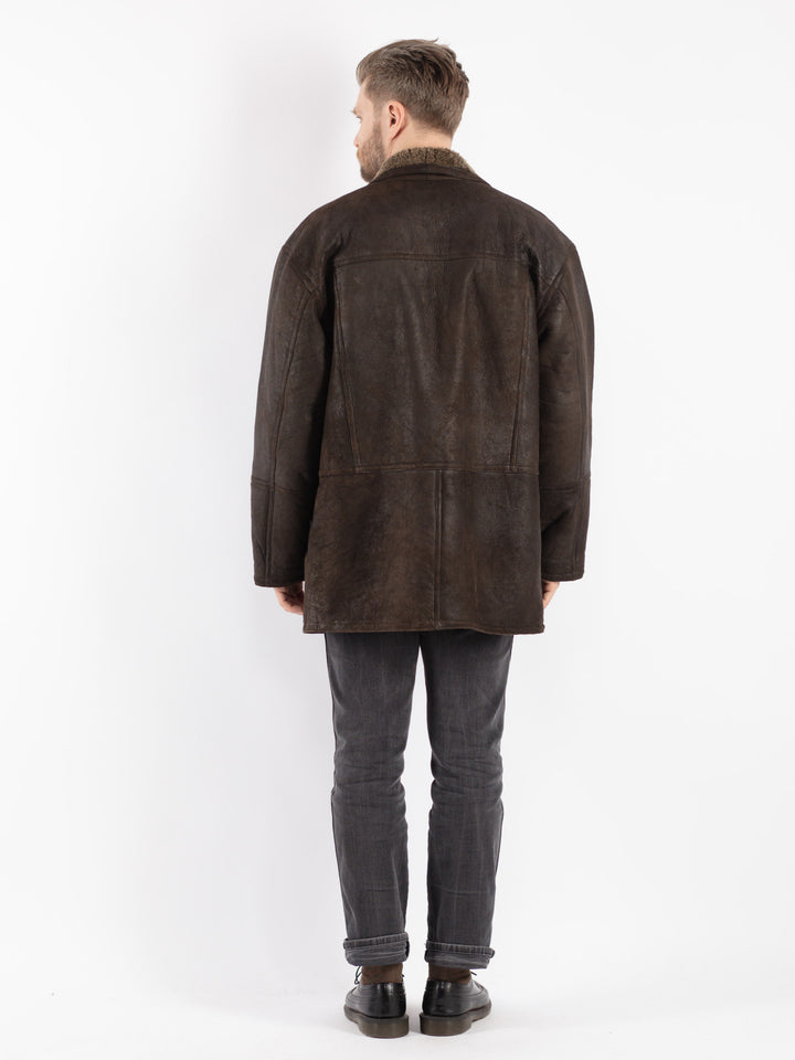 Vintage 90's Men Sheepskin Coat in Brown