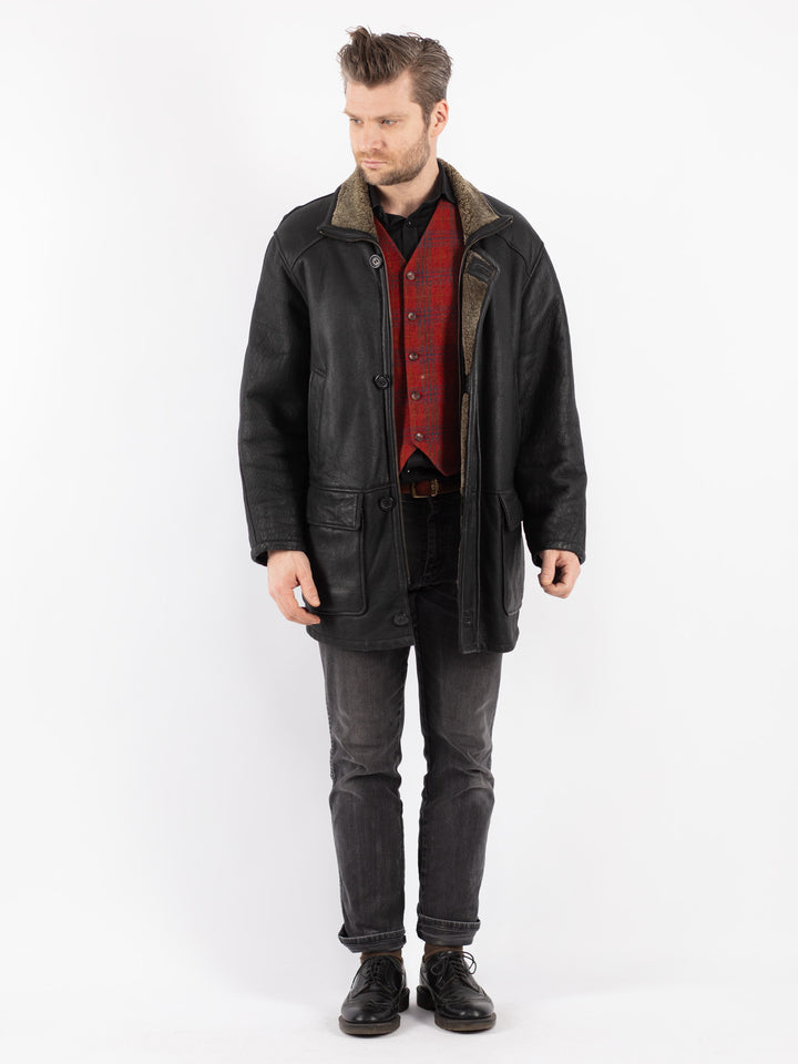 Vintage 90's Men Sheepskin Coat in Black