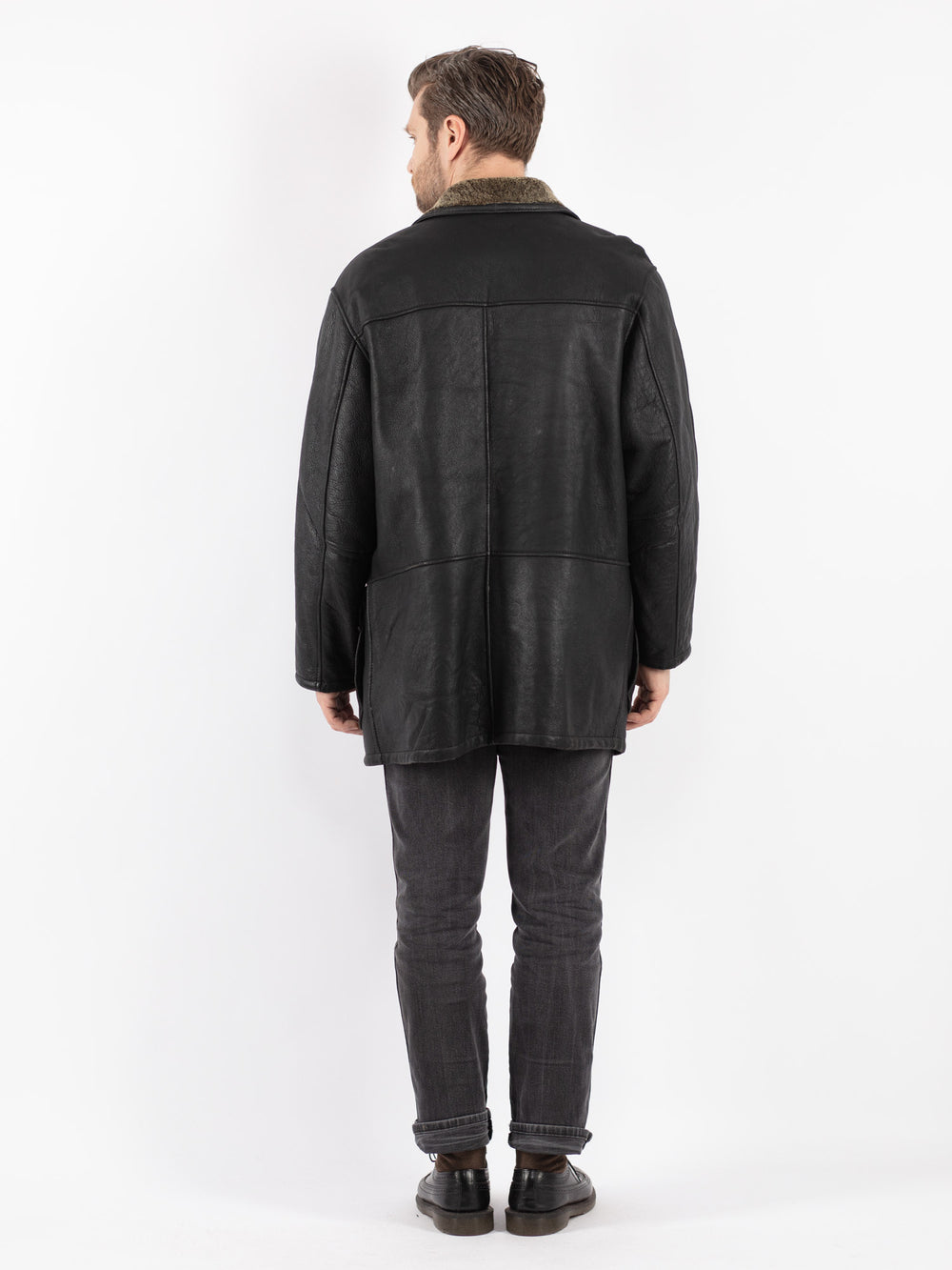 Vintage 90's Men Sheepskin Coat in Black