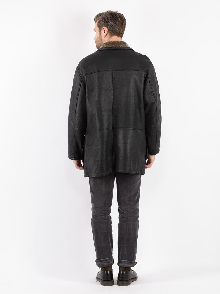 Vintage 90's Men Sheepskin Coat in Black