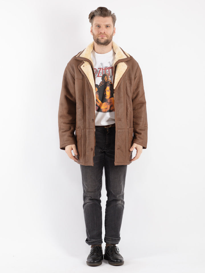 Vintage 90's Men Sheepskin Coat in Brown