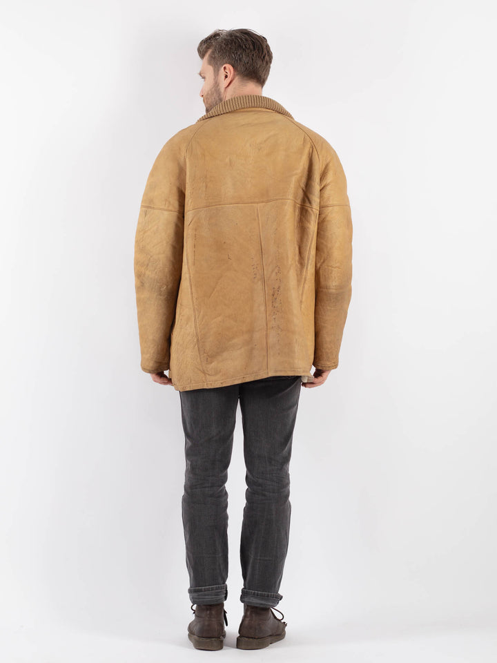 Vintage 90's Men Sheepskin Coat in Beige