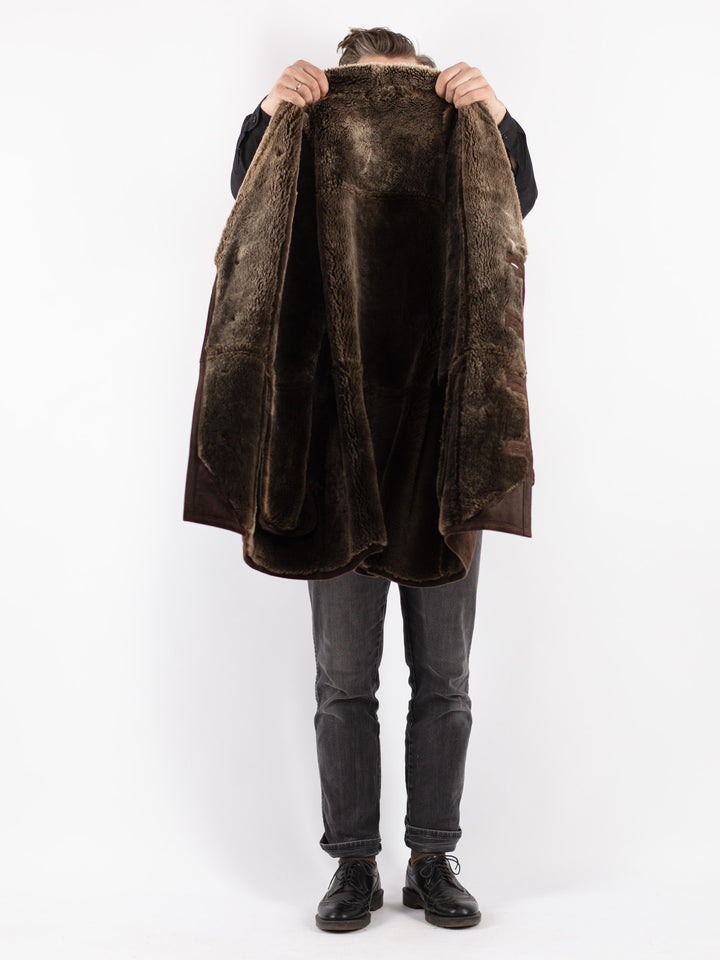 Vintage 90's Men Sheepskin Coat in Brown
