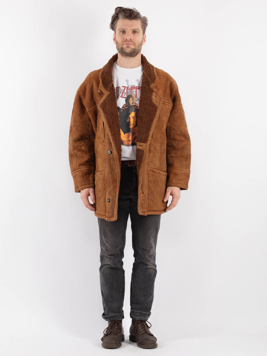 Vintage 80's Men Sheepskin Coat in Brown