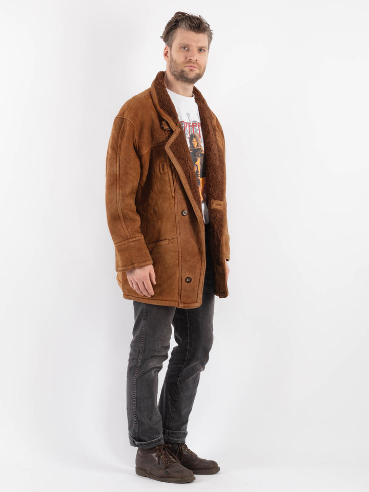 Vintage 80's Men Sheepskin Coat in Brown