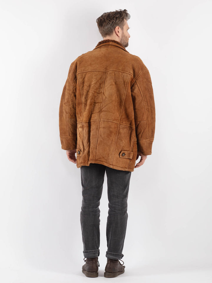 Vintage 80's Men Sheepskin Coat in Brown
