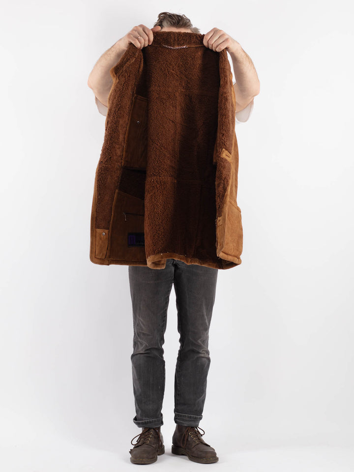 Vintage 80's Men Sheepskin Coat in Brown