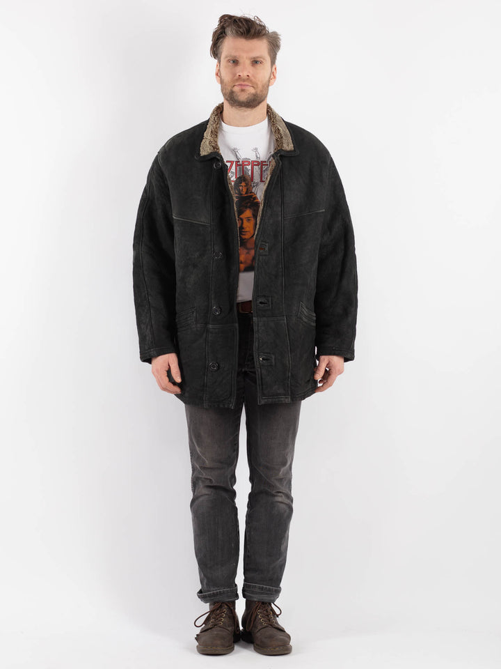 Vintage 90's Men Sheepskin Coat in BlackZ629
