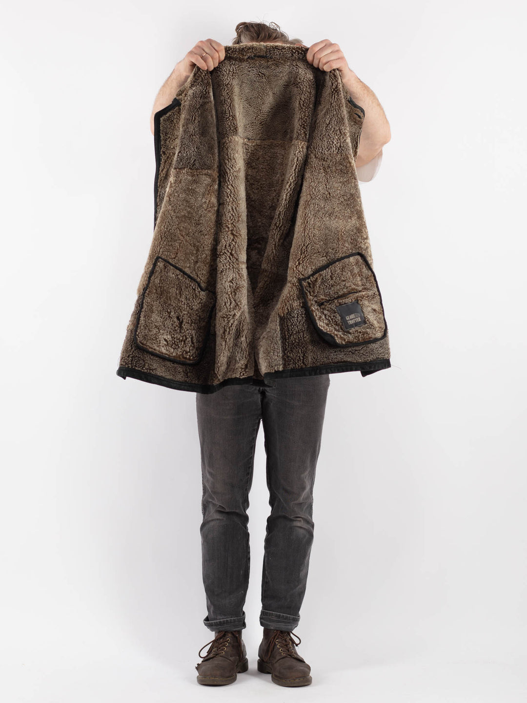 Vintage 90's Men Sheepskin Coat in BlackZ629