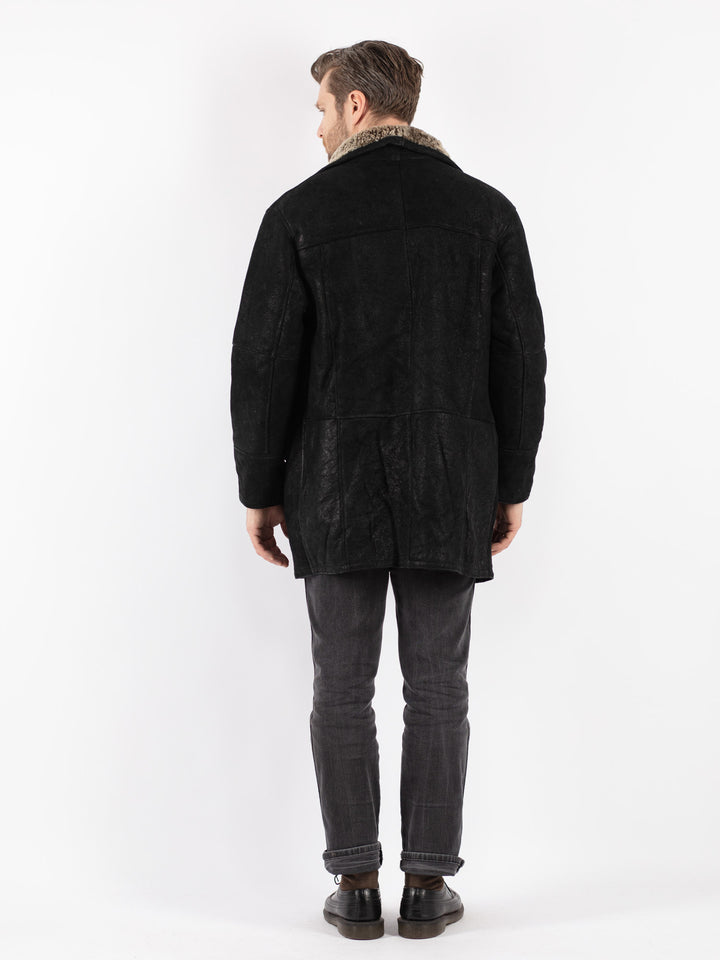 Vintage 90's Men Sheepskin Coat in Black
