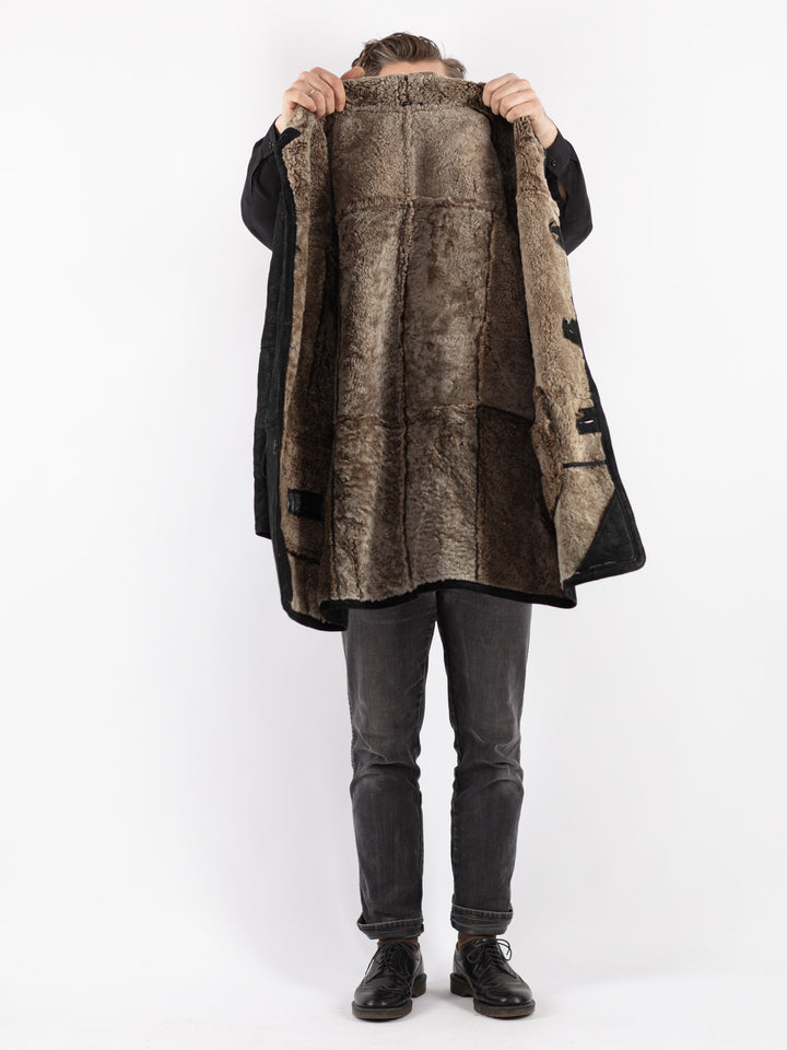 Vintage 90's Men Sheepskin Coat in Black