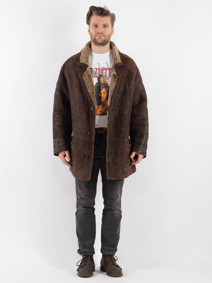 Vintage 90's Men Sheepskin Coat in BrownZ631