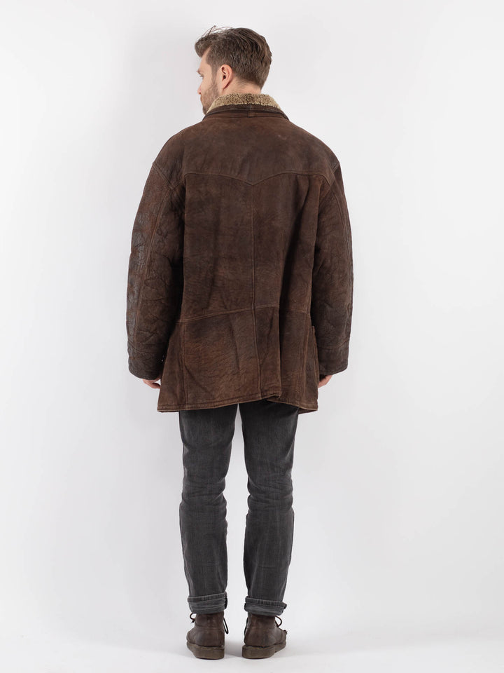 Vintage 90's Men Sheepskin Coat in BrownZ631