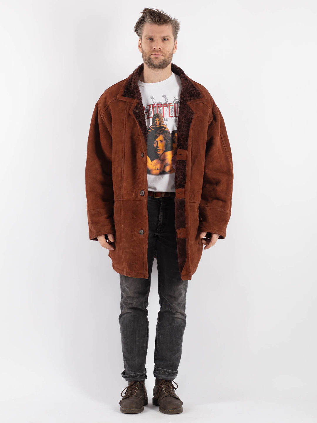 Vintage 90's Men Sheepskin Coat in BrownZ635